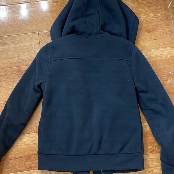 NWOT Navy Blue Preppy Pea Coat Toggle Buttons Jacket with Faux Fur Hood - Picture 10 of 10